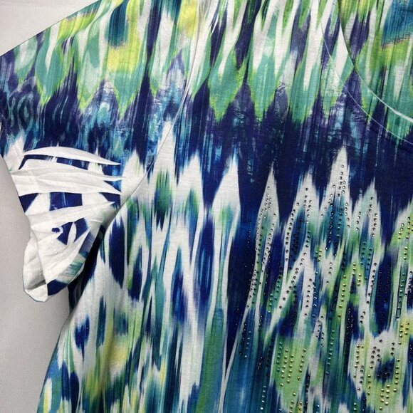 Chicos Zenergy Women's Top XL Pullover Blue Green Southwest Aztec Pullover - Picture 4 of 6